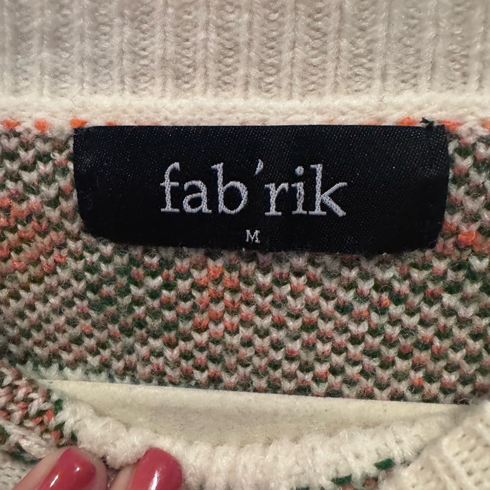 fab’rik Floral Knit Sweater Cream Striped Cottagecore Women M - Picture 4 of 5